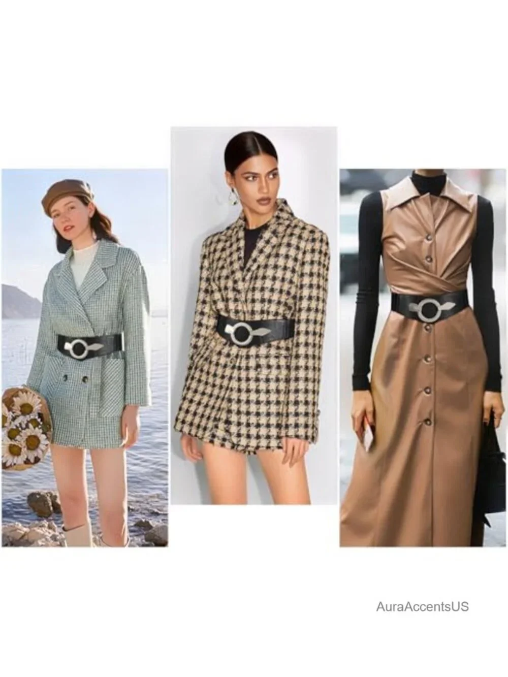 Wide Elastic Waist Belt Faux Leather Stretch Retro Waistband for Dresses